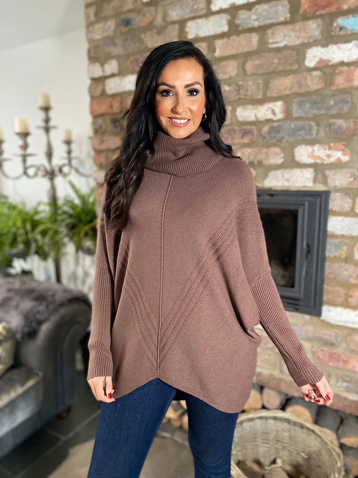 Chocolate Cowl Neck Batwing Knit Heidi