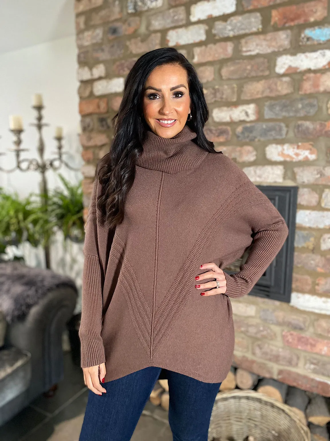 Chocolate Cowl Neck Batwing Knit Heidi