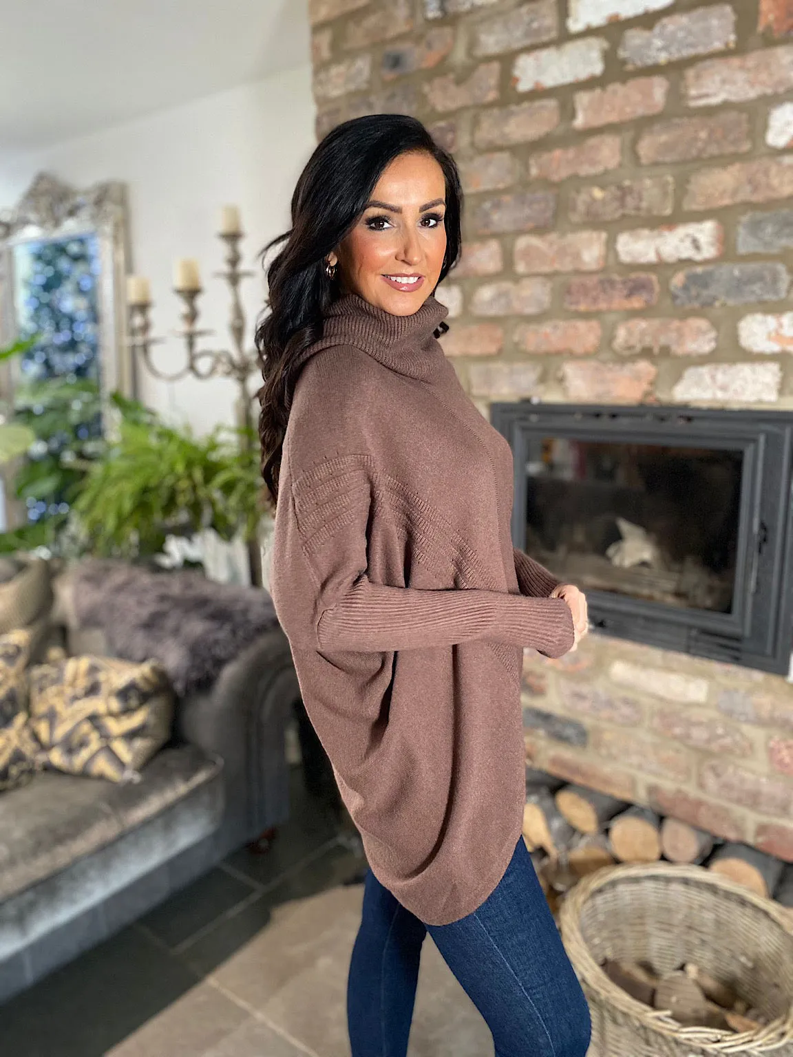 Chocolate Cowl Neck Batwing Knit Heidi