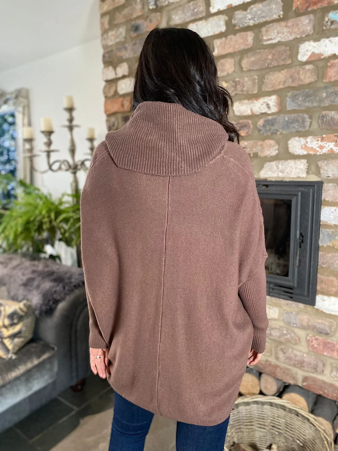 Chocolate Cowl Neck Batwing Knit Heidi