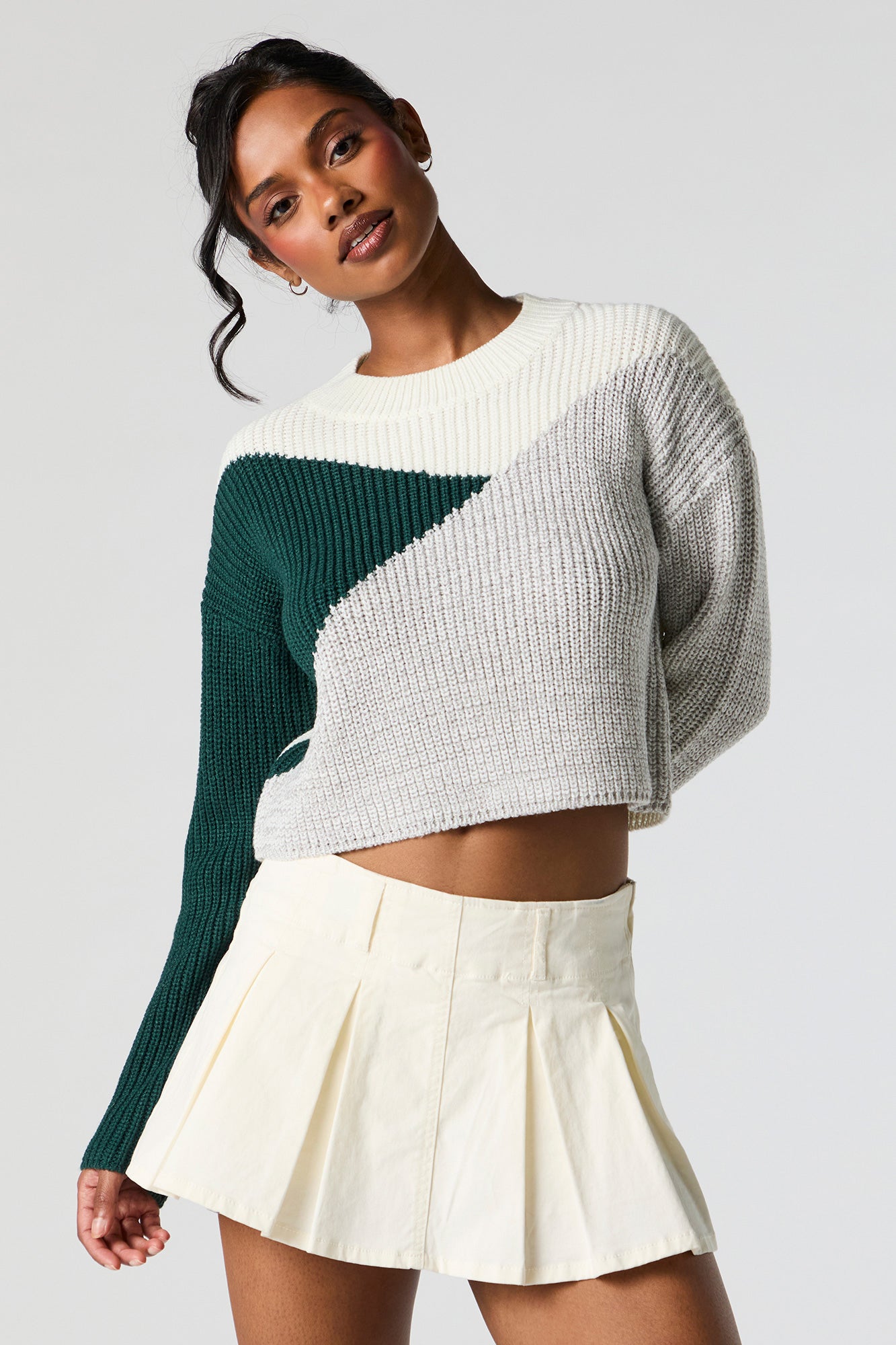 Colourblock Ribbed Knit Crewneck Sweater