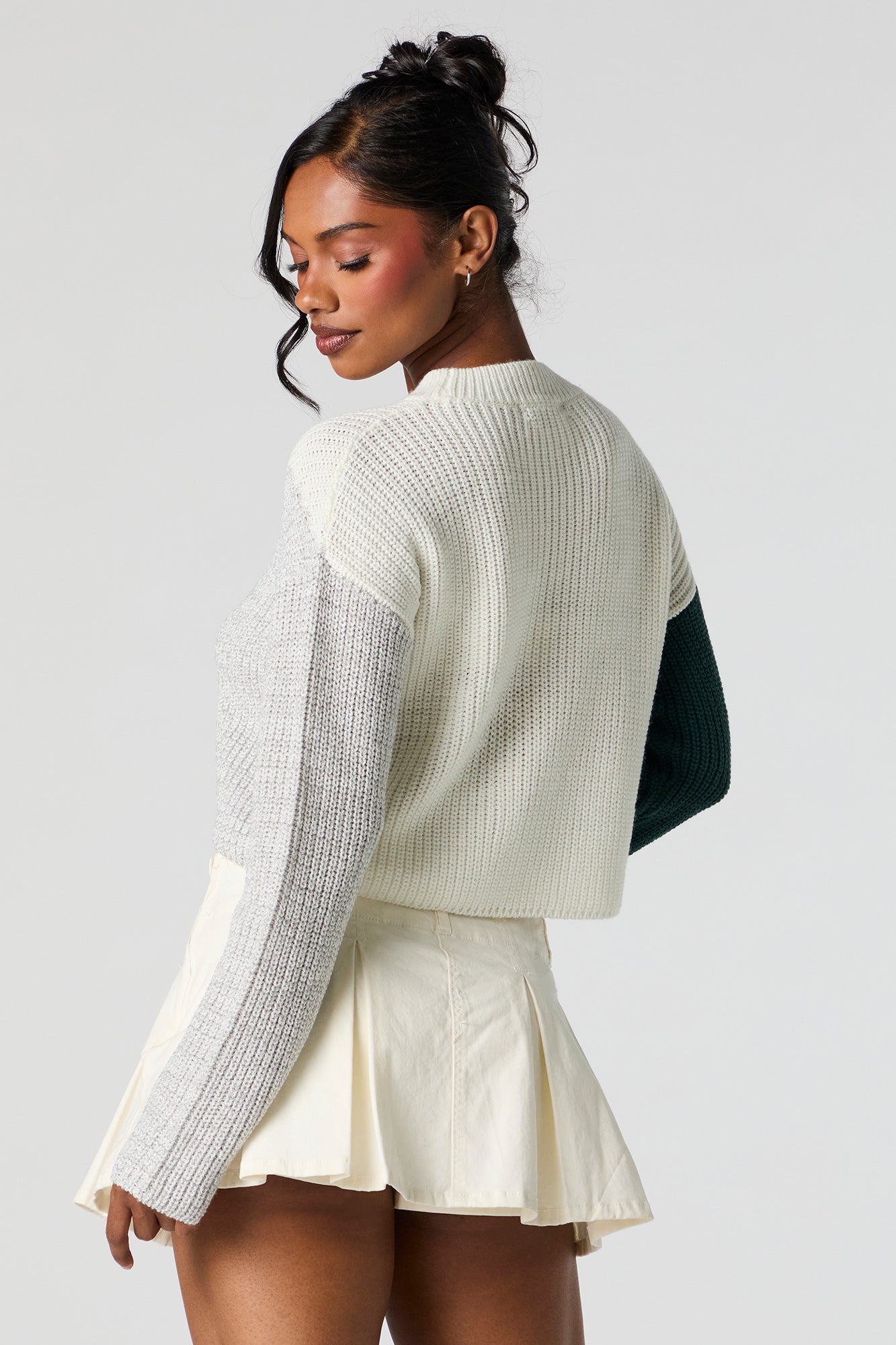 Colourblock Ribbed Knit Crewneck Sweater