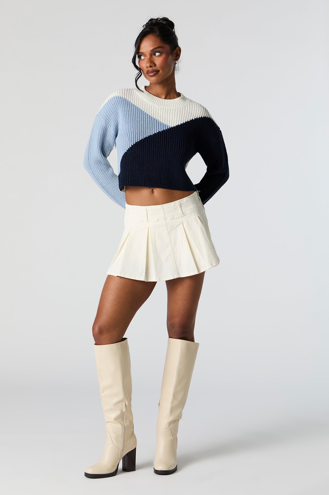 Colourblock Ribbed Knit Crewneck Sweater