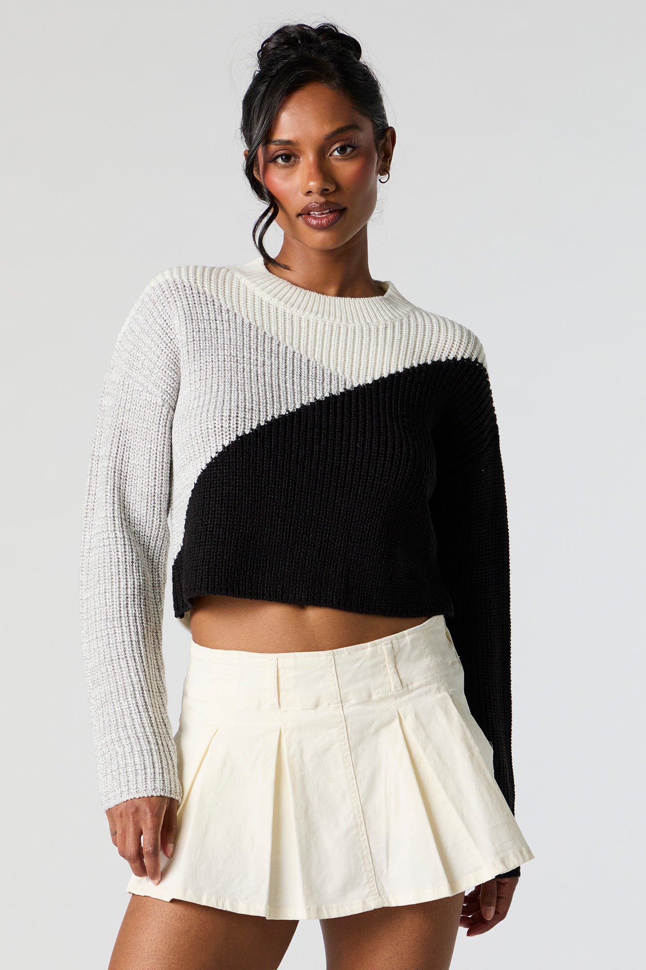 Colourblock Ribbed Knit Crewneck Sweater