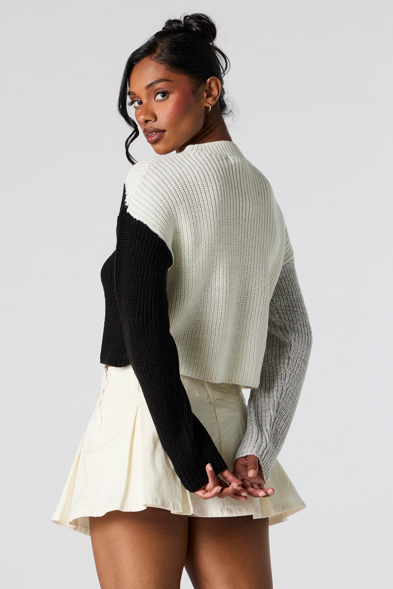 Colourblock Ribbed Knit Crewneck Sweater