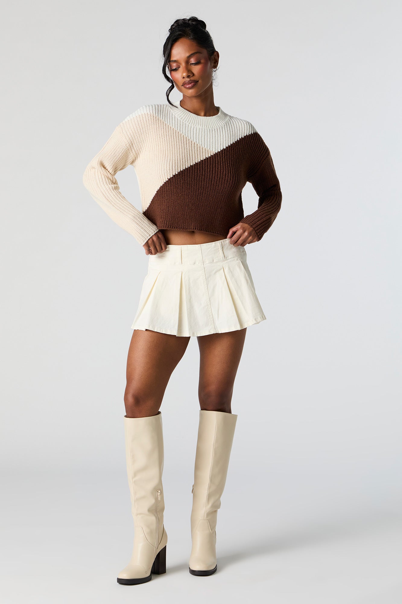 Colourblock Ribbed Knit Crewneck Sweater