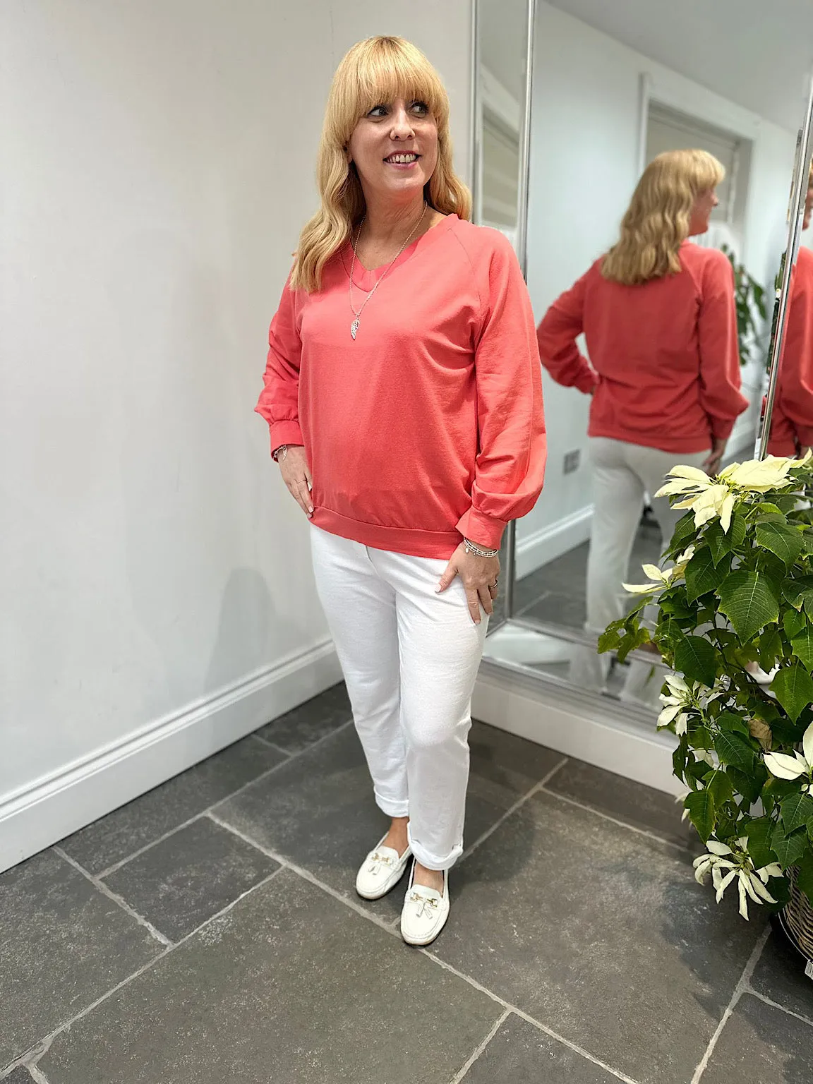 Coral V Neck Sweatshirt Reema 2