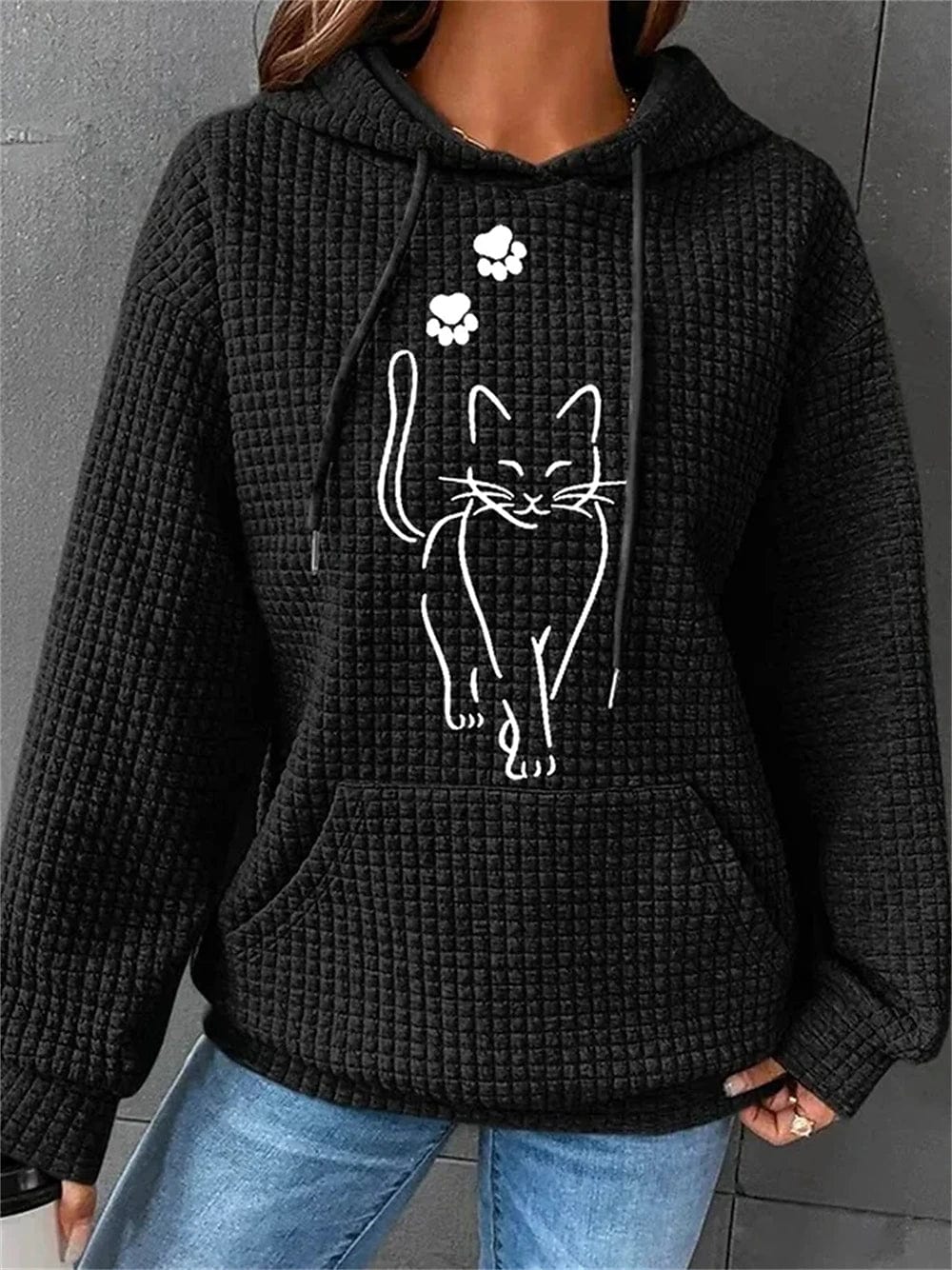 Cozy Cat Patterned Women's Oversized Hoodie Sweatshirt