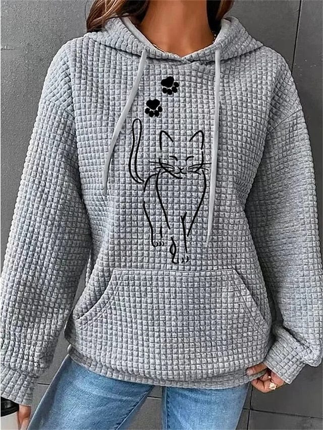 Cozy Cat Patterned Women's Oversized Hoodie Sweatshirt