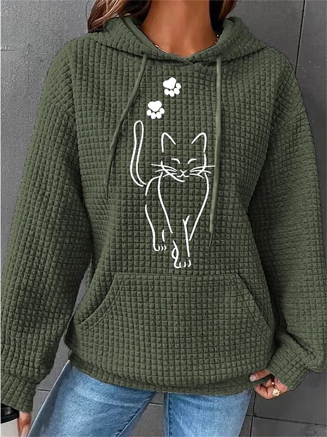 Cozy Cat Patterned Women's Oversized Hoodie Sweatshirt