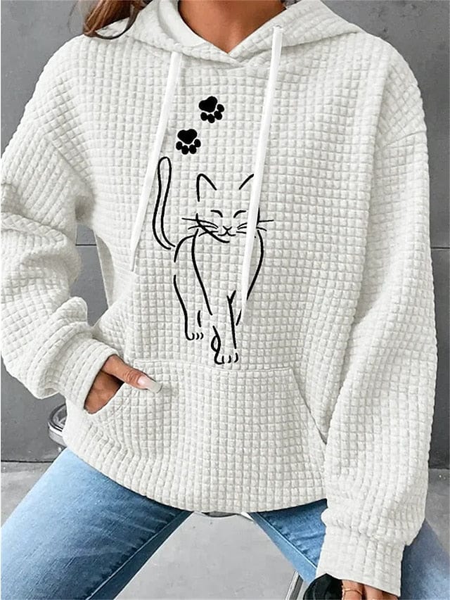 Cozy Cat Patterned Women's Oversized Hoodie Sweatshirt