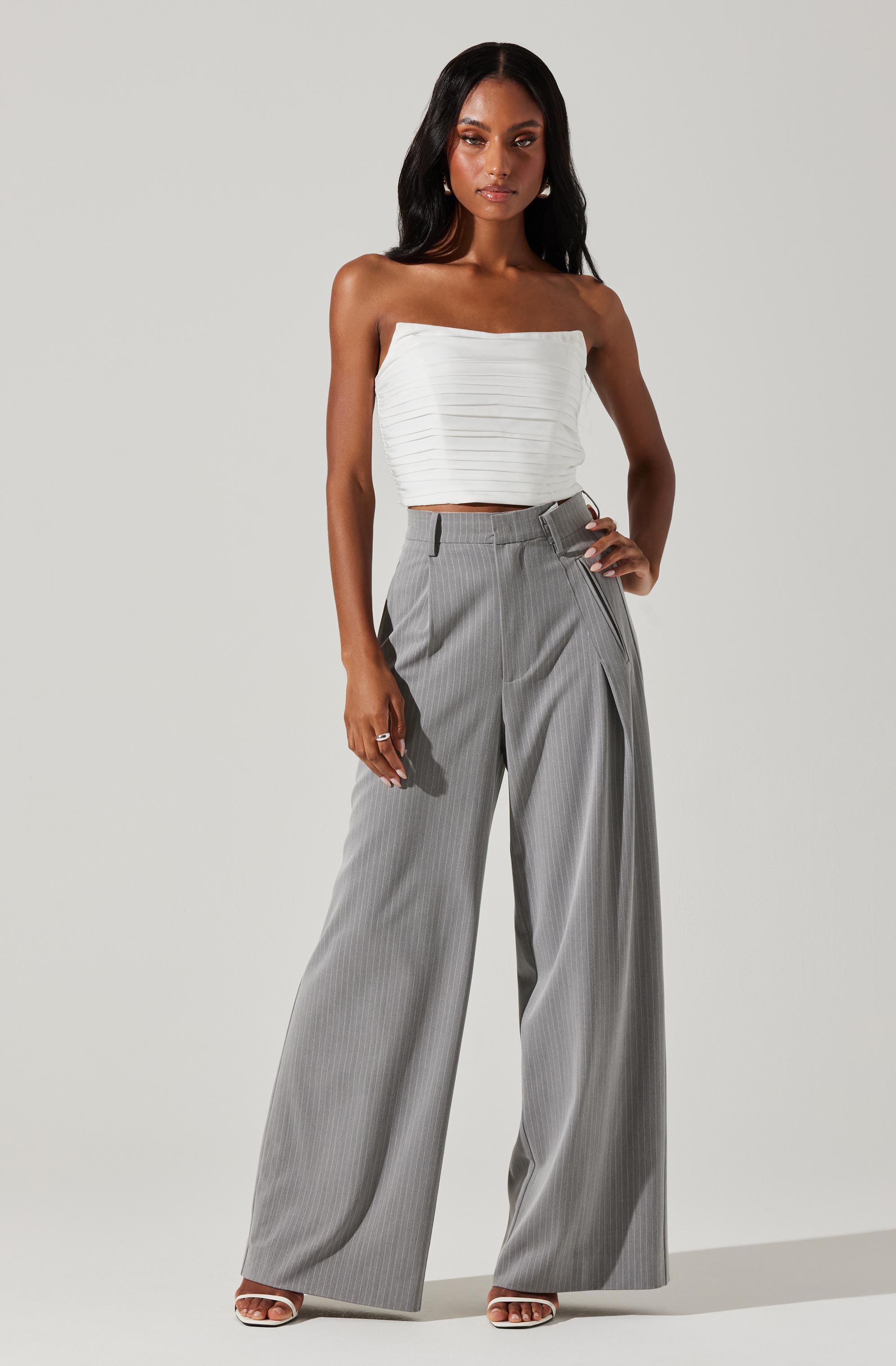 Dawson Pinstripe Asymmetric Wide Leg Pants