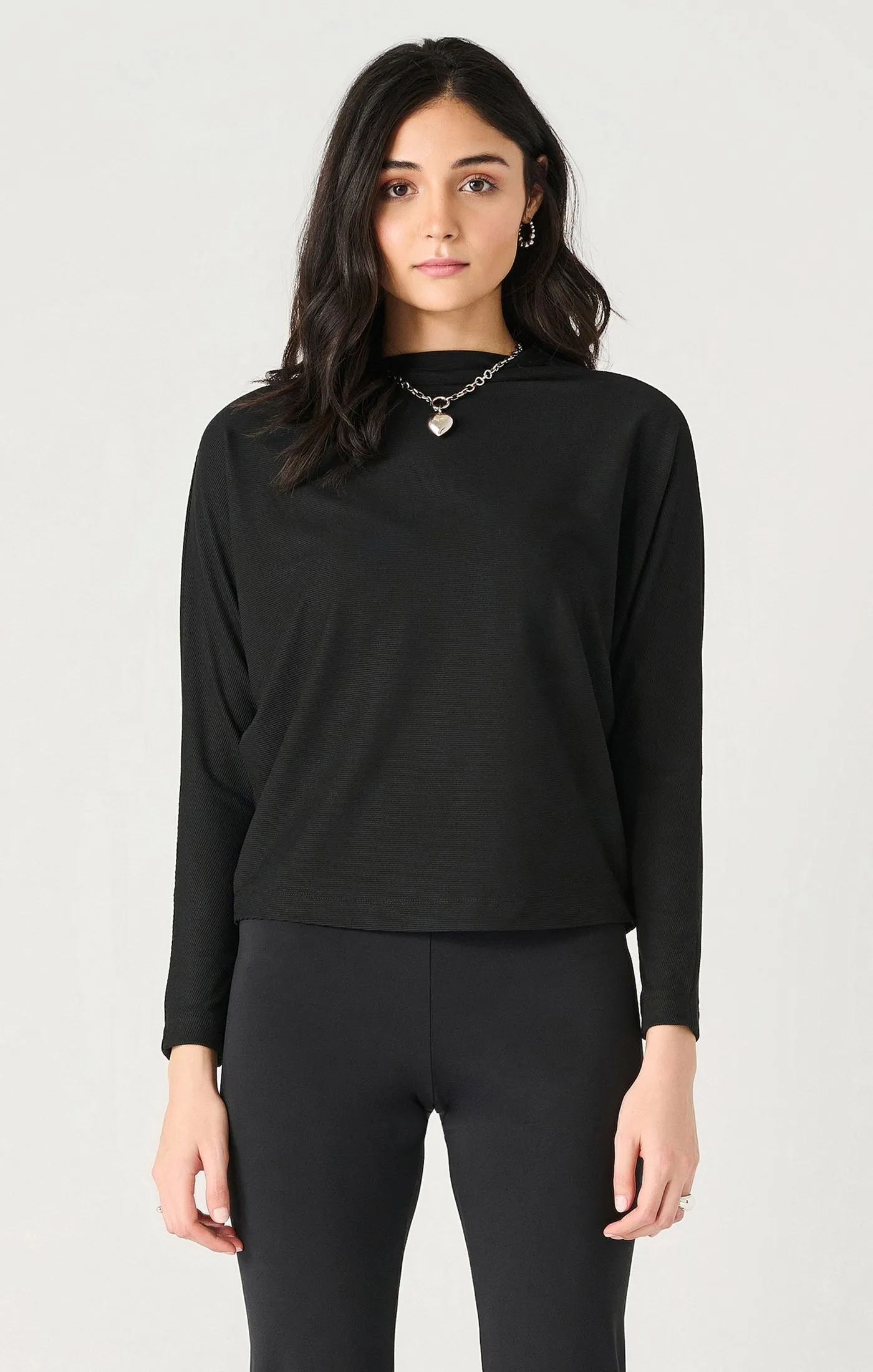 Dex Plus Longsleeve Mock Neck Ribbed Top In Black