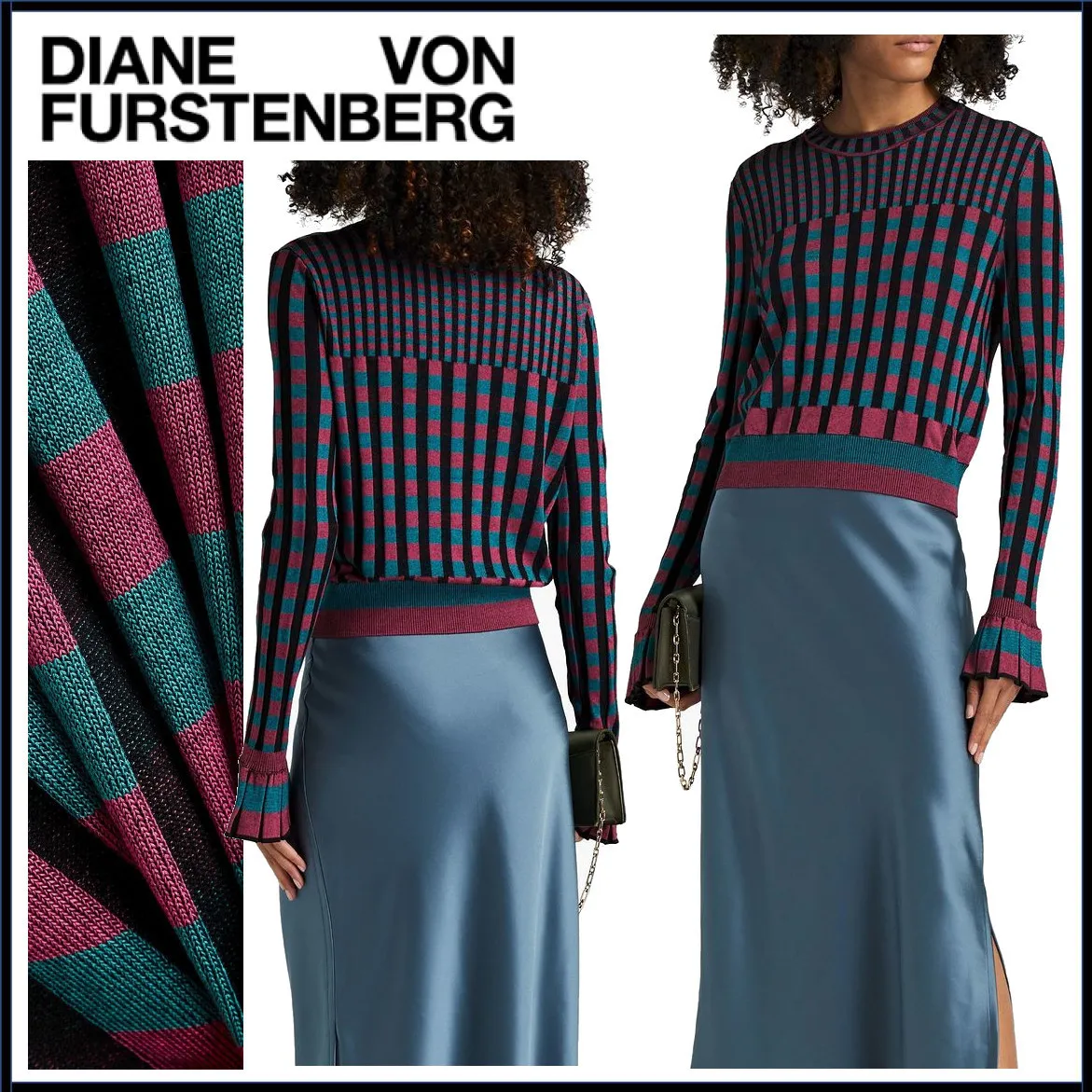 DIANE von FURSTENBERG  |Crew Neck Gingham Other Plaid Patterns Casual Style Rib