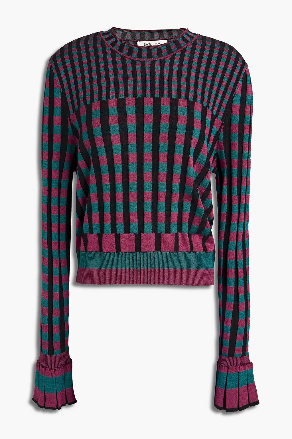 DIANE von FURSTENBERG  |Crew Neck Gingham Other Plaid Patterns Casual Style Rib