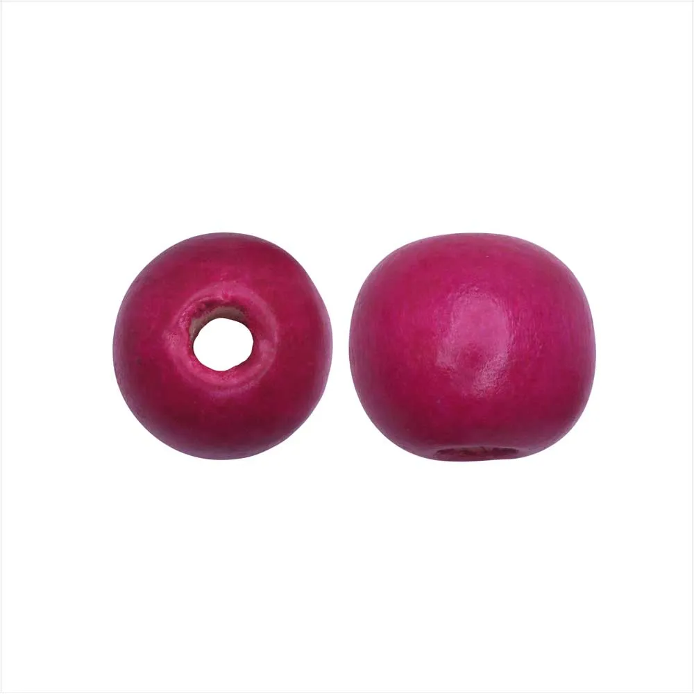 Dyed Wood Beads, Smooth Large Hole Round 14mm, Fuchsia Pink (20 Pieces)