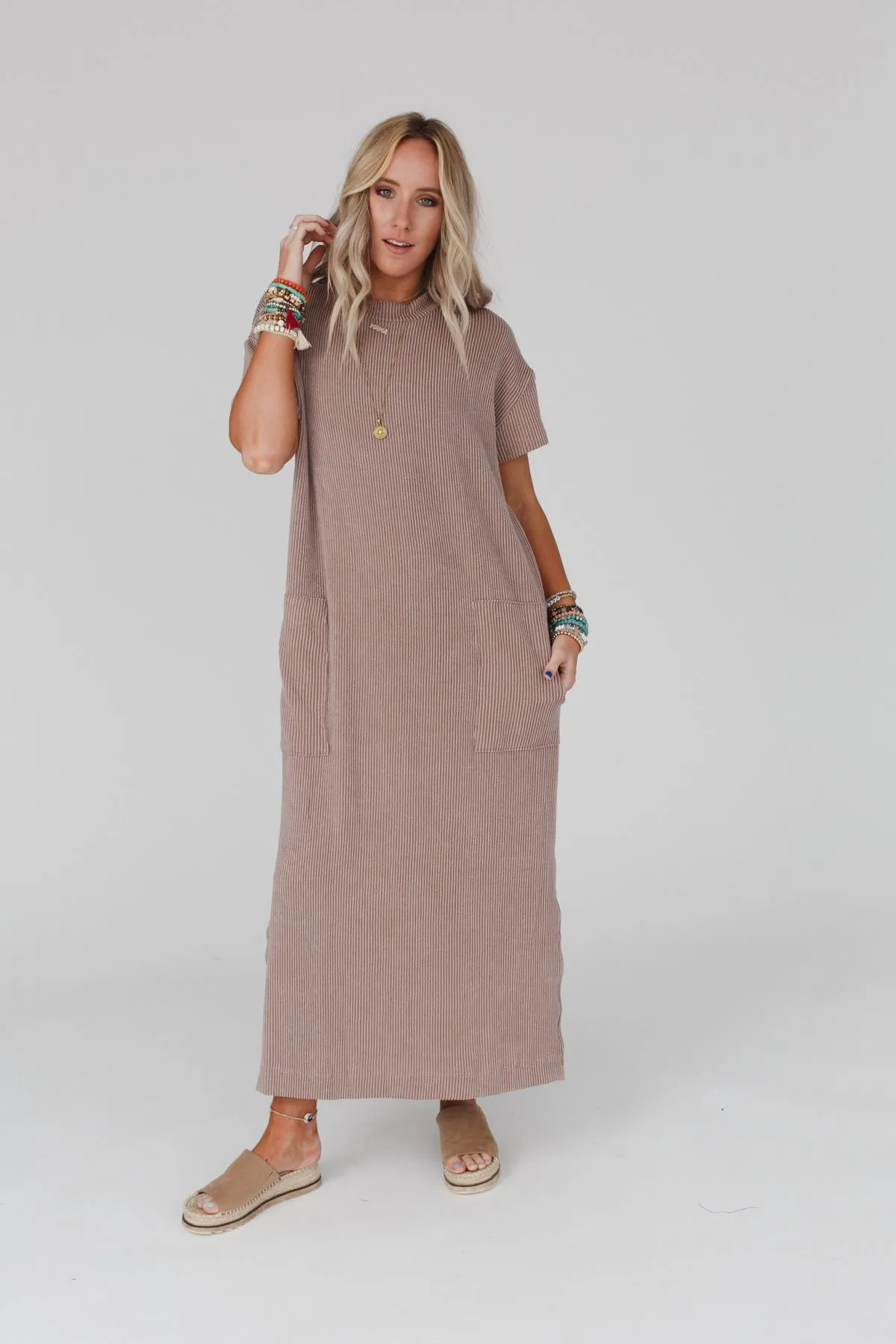 Easy Days Maxi Slit Tee Dress - Acorn