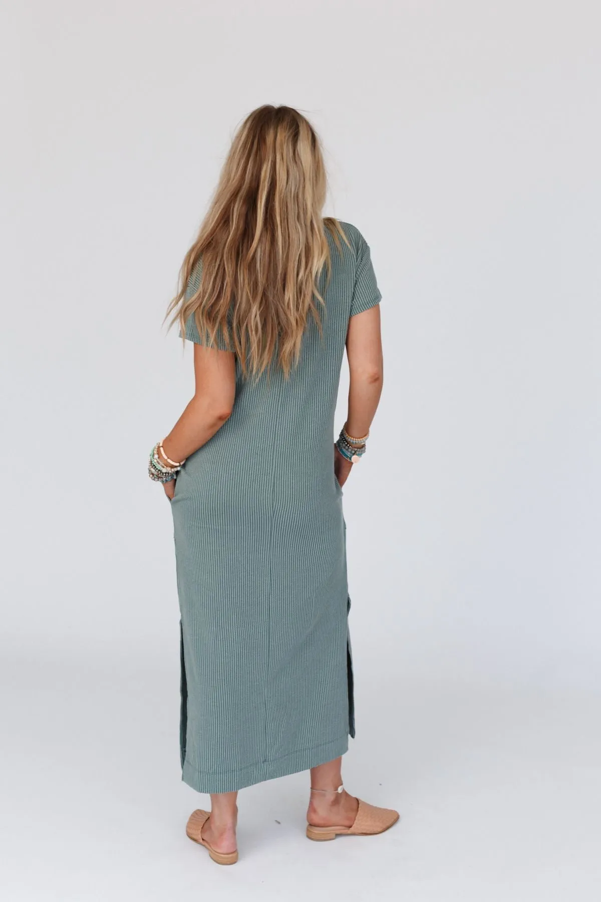 Easy Days Maxi Slit Tee Dress - Sea Foam