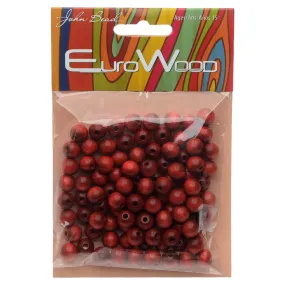 EuroWood Natural Wood Beads, Round 8mm Diameter, 100 Pieces, Red