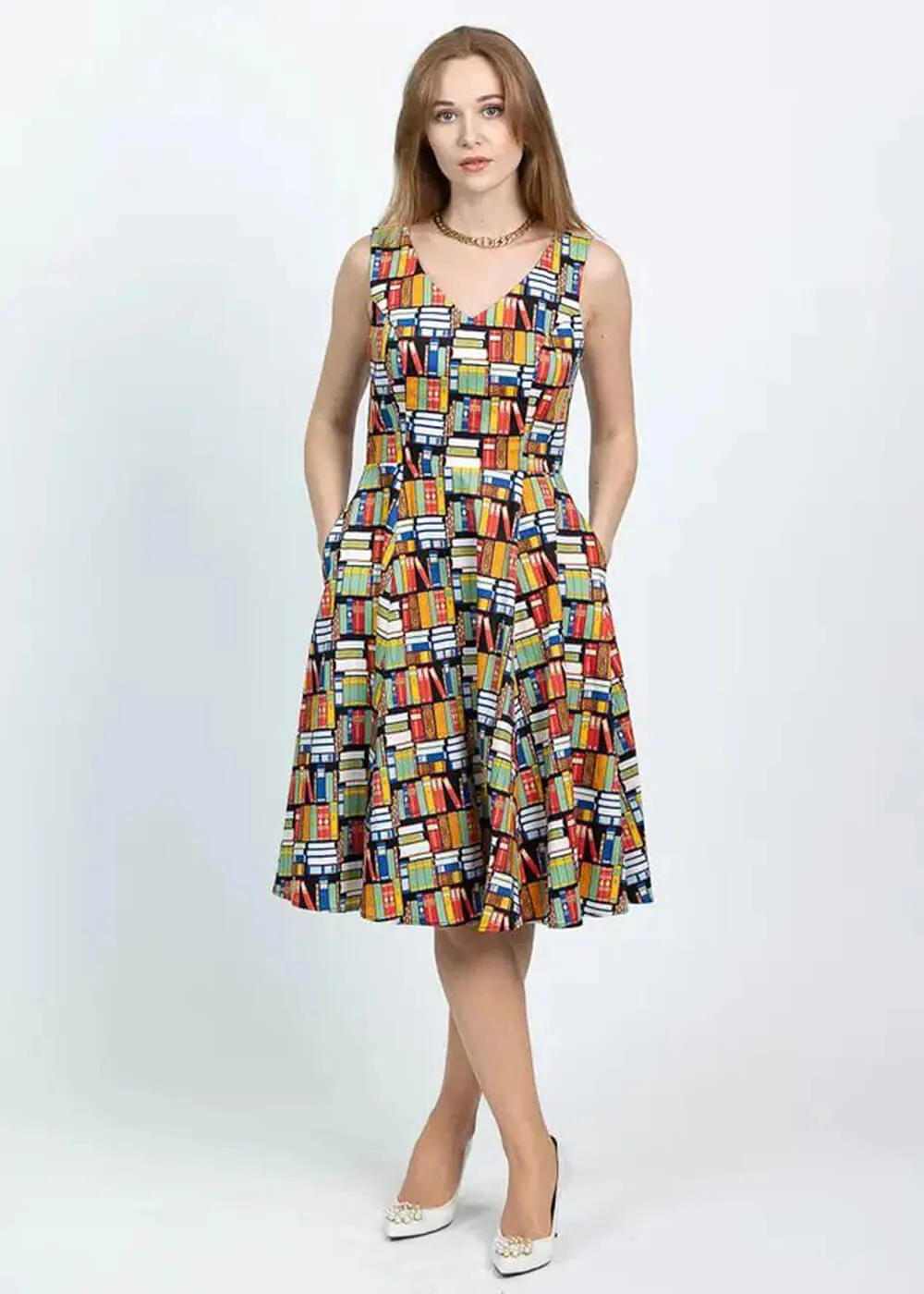 Eva Rose Clothing Iris Book 50's Swing Dress Multi