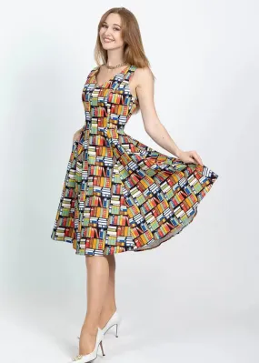 Eva Rose Clothing Iris Book 50's Swing Dress Multi