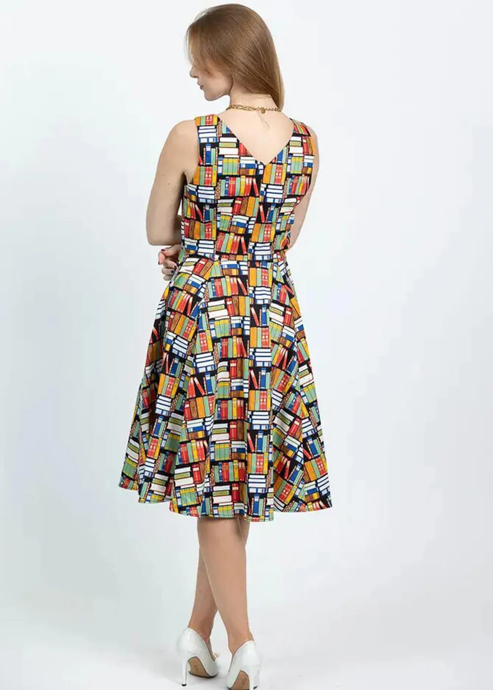 Eva Rose Clothing Iris Book 50's Swing Dress Multi