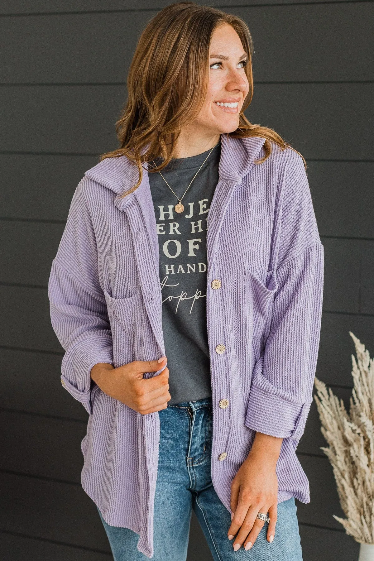 Feeling Bold Ribbed Shirt Jacket- Lavender