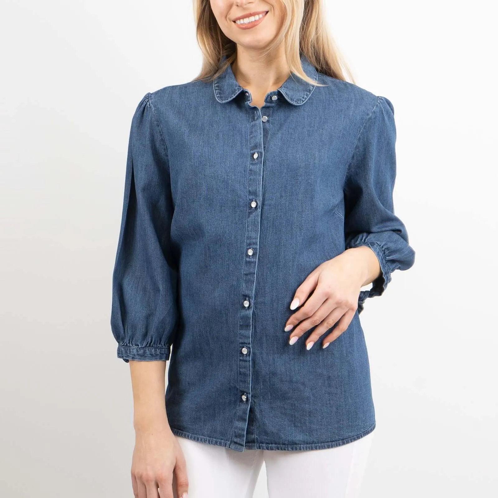 F&F 3/4 Puff Sleeves Blue Denim Button Up Shirts