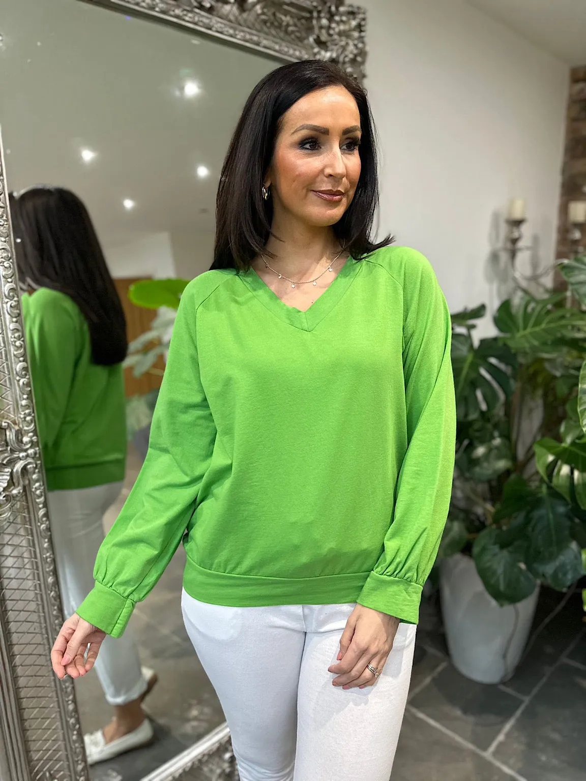 Green V Neck Sweatshirt Reema 2