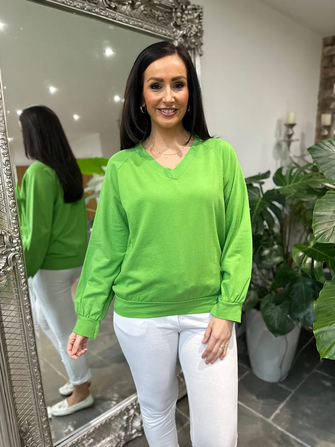 Green V Neck Sweatshirt Reema 2