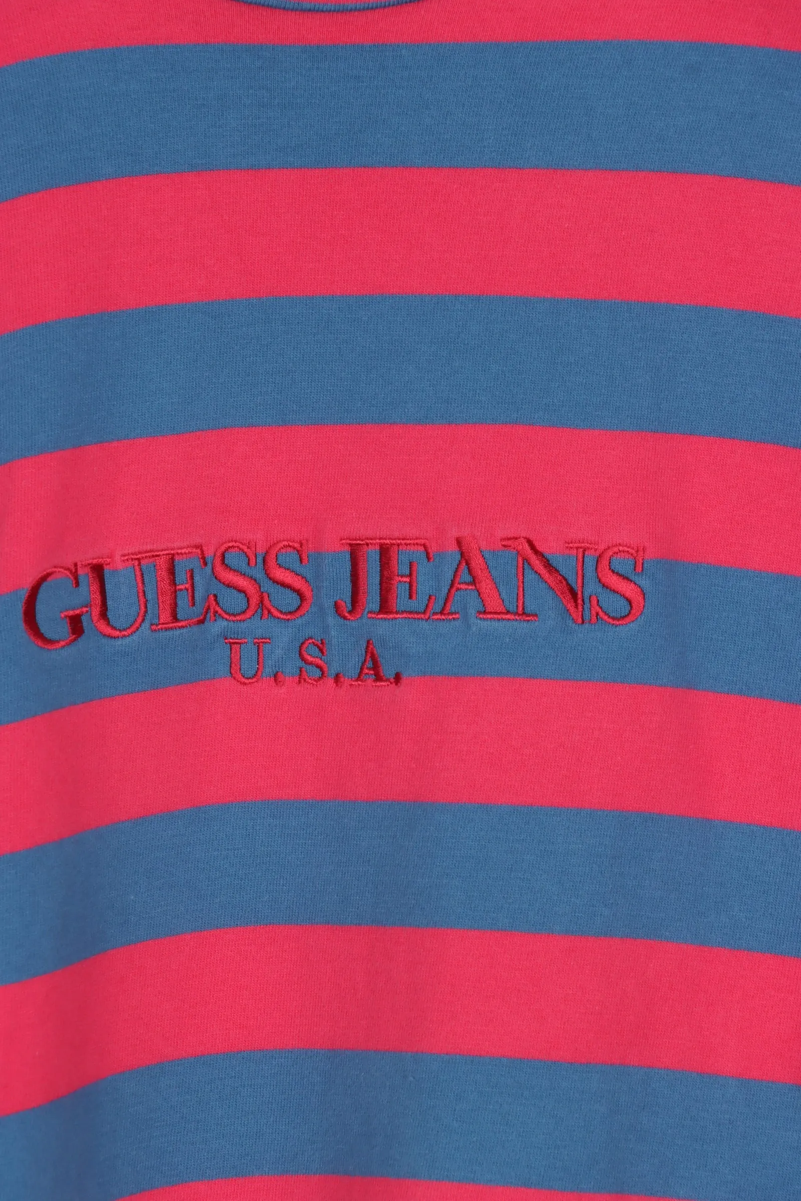 GUESS Embroidered Blue & Pink Stripe Tee USA Made (L)