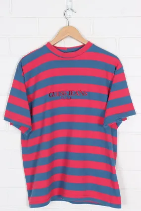 GUESS Embroidered Blue & Pink Stripe Tee USA Made (L)