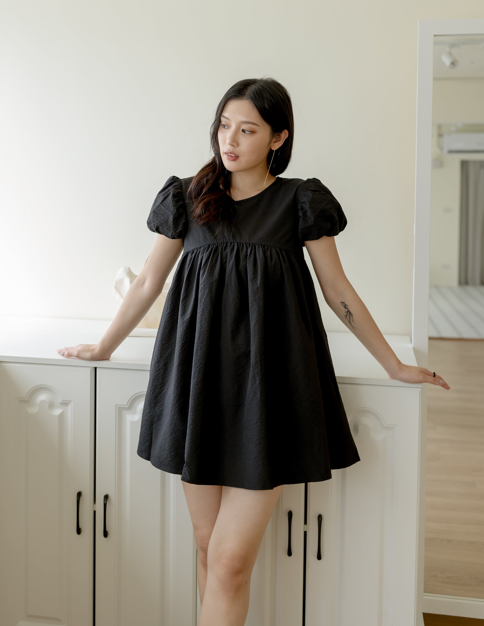 Hannah Babydoll Dress in Black