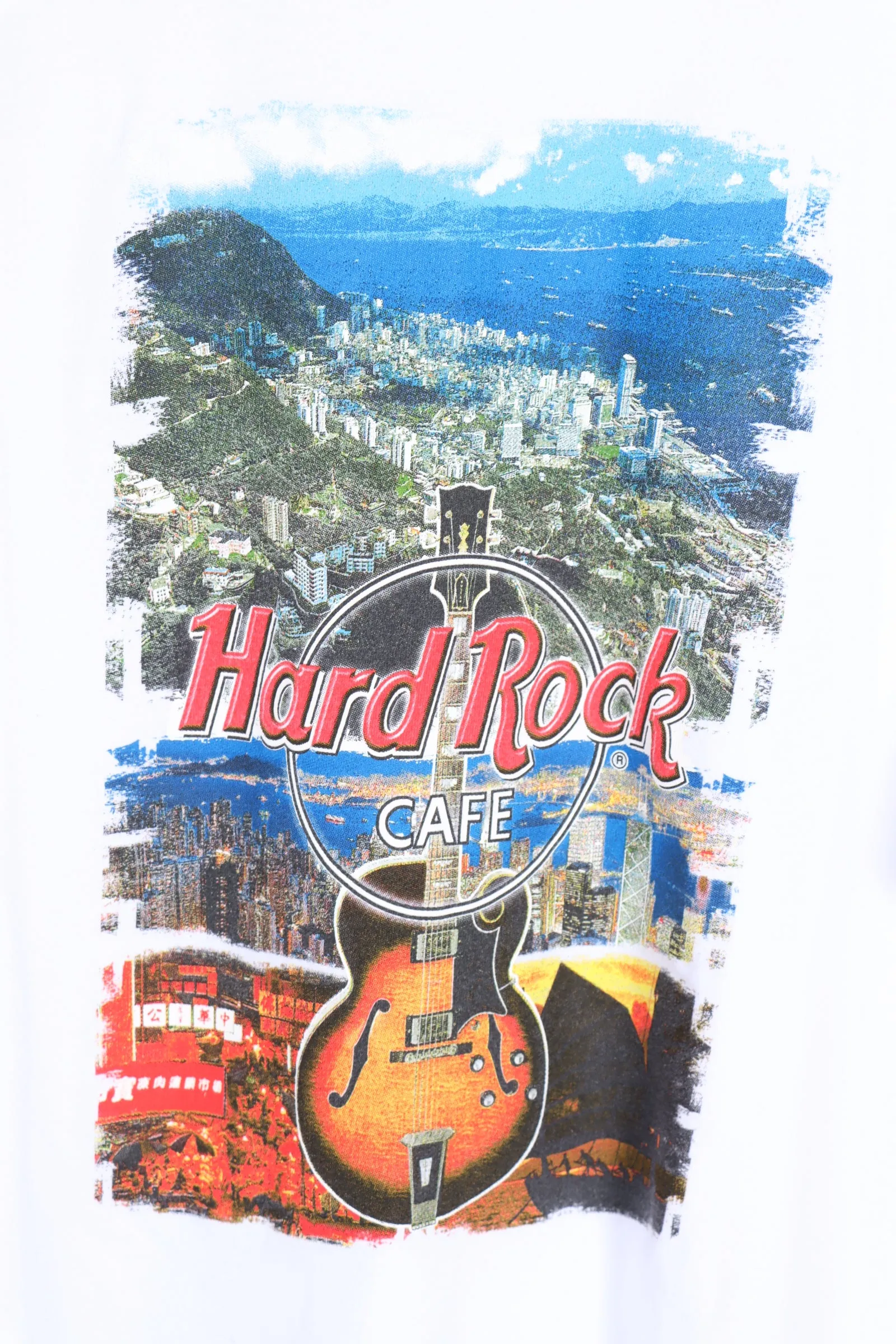 HARD ROCK CAFE Hong Kong 'The Peak' Colourful Front & Back Tee (L)