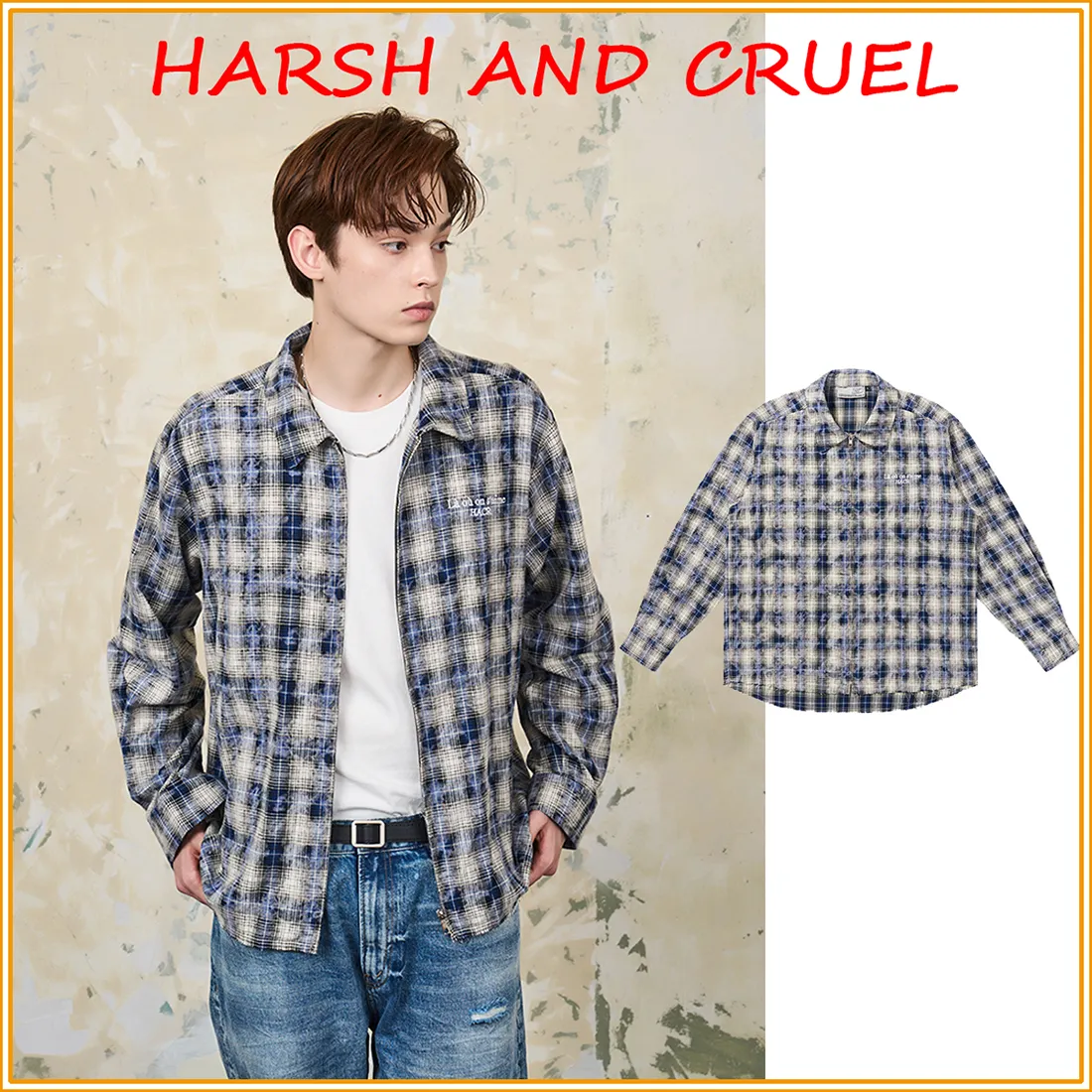 HARSH AND CRUEL  |Other Plaid Patterns Unisex Street Style Long Sleeves Cotton