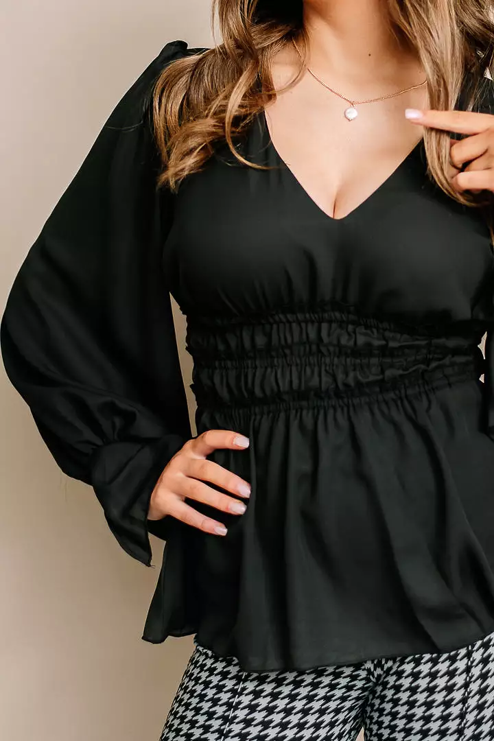 Here For Your Heart Smock Detailed Top | Black