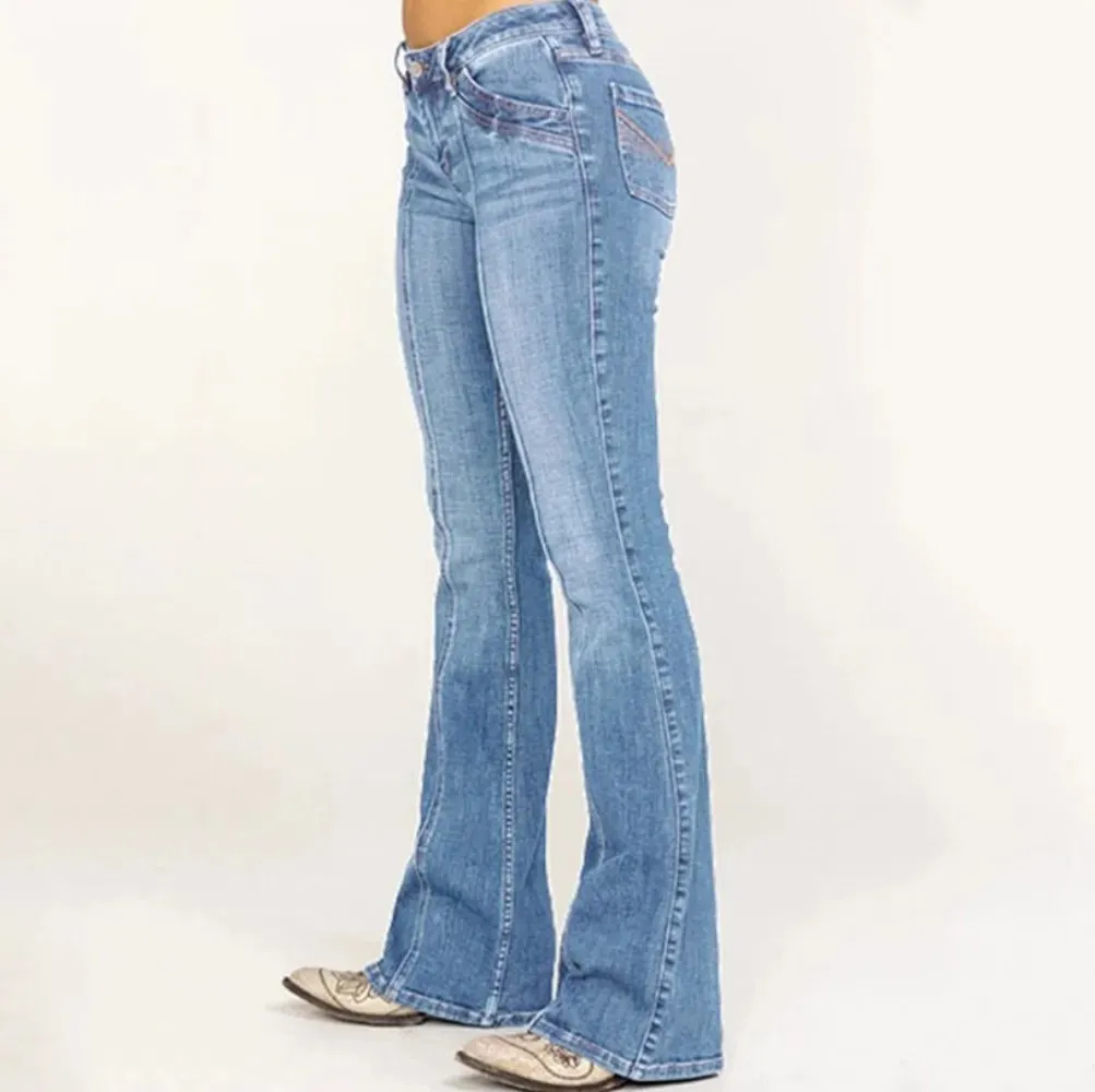 High Street Style Low Waist Flared Casual Jeans Pants for Women