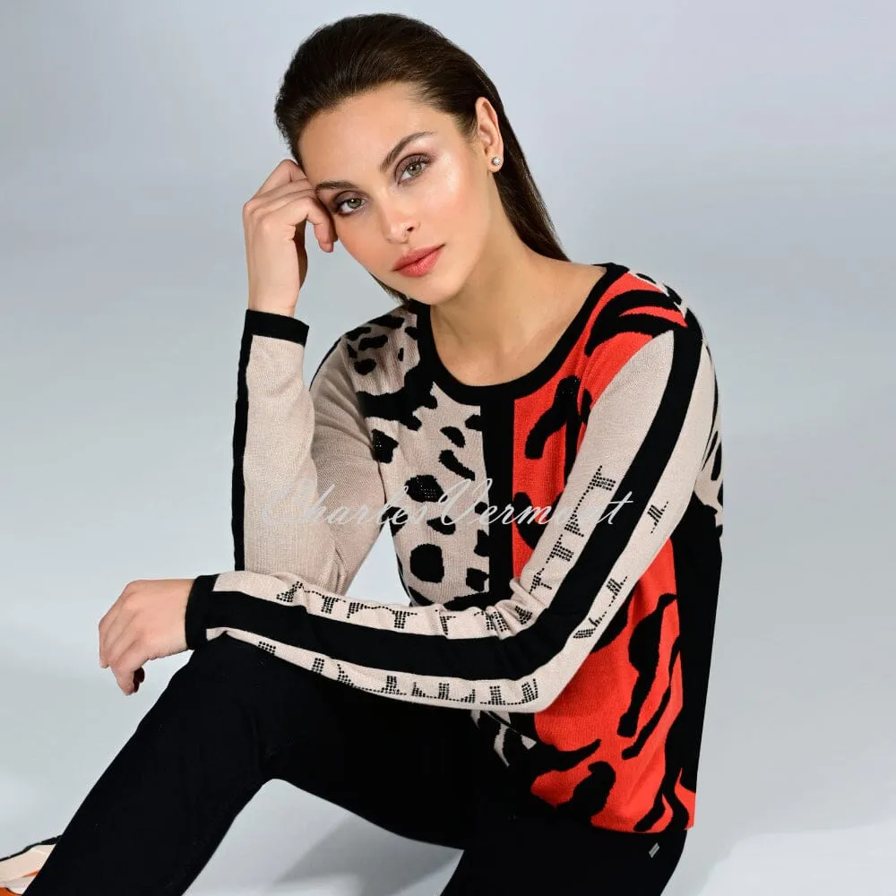 I'cona Animal Print Sweater Top With Drawstring Hem - Style 64257-60002-141