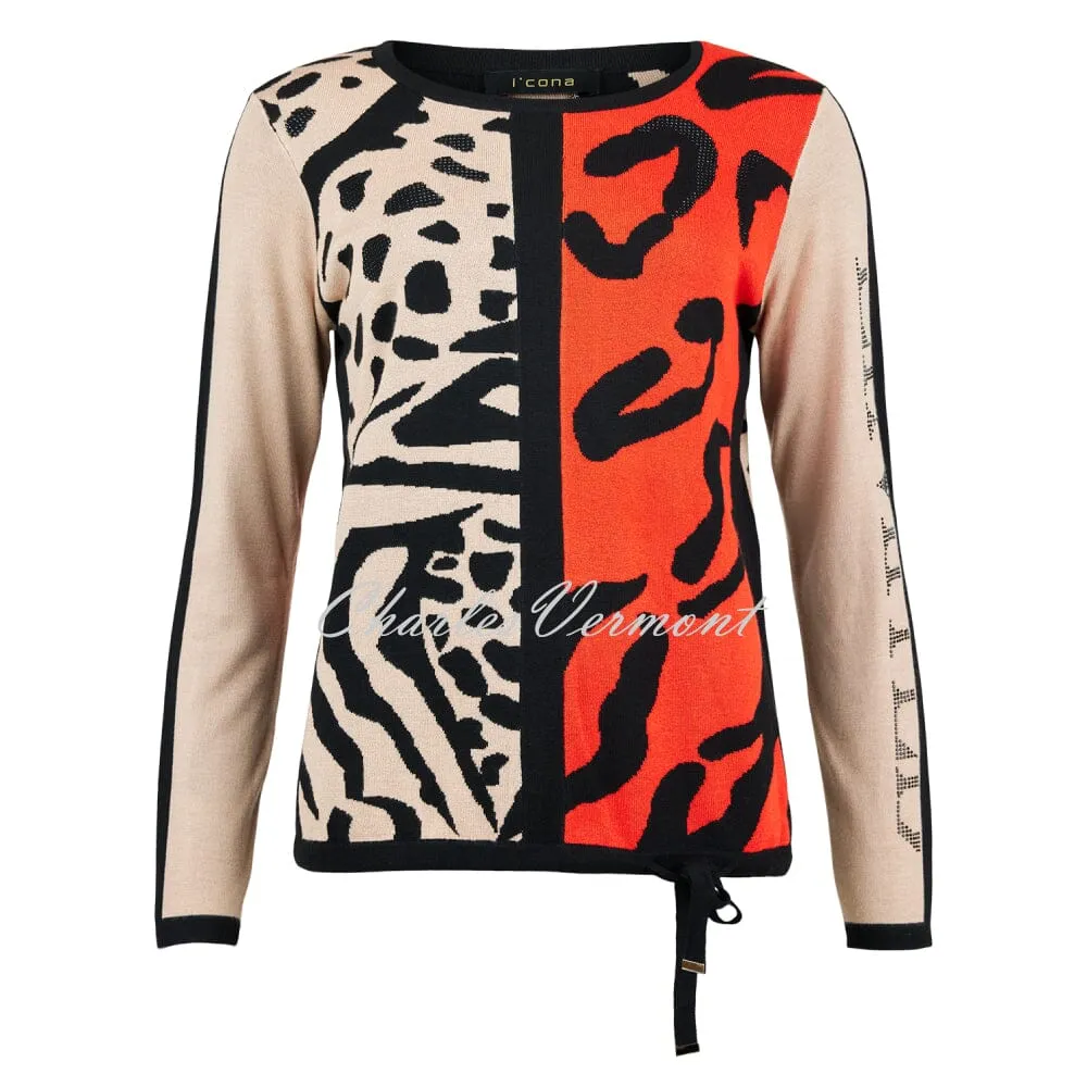 I'cona Animal Print Sweater Top With Drawstring Hem - Style 64257-60002-141