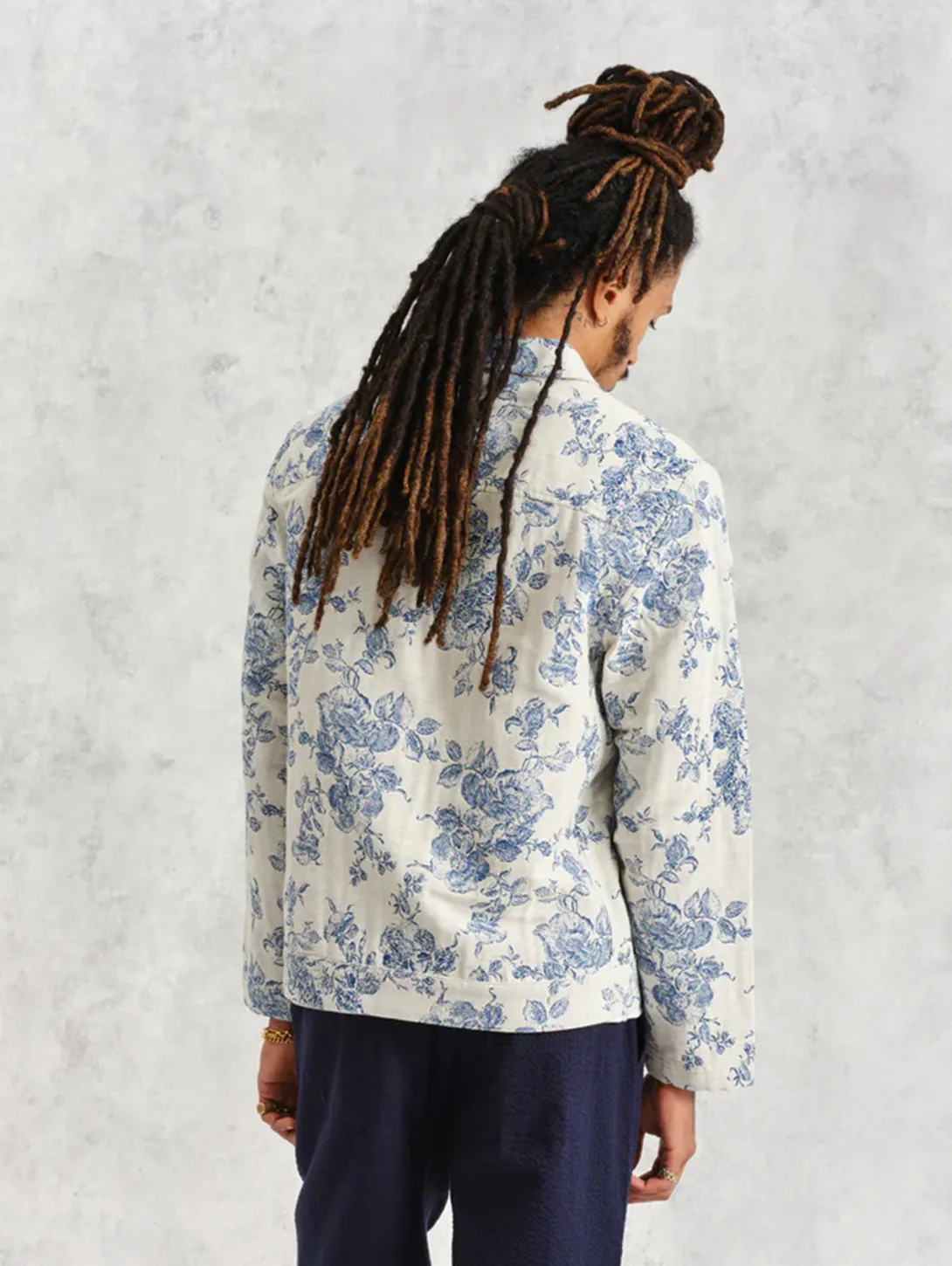 Iggy Jacket Floral Jacquard - Ecru Blue