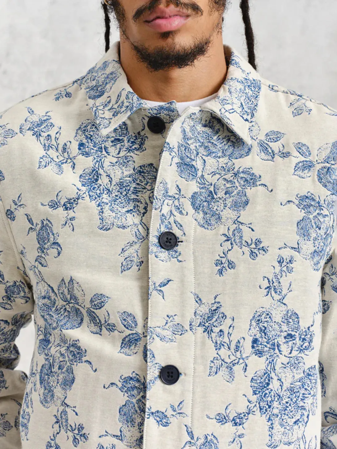 Iggy Jacket Floral Jacquard - Ecru Blue