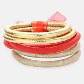 iLLASPARKZ 6PCS - Faux Leather Tube Bangle Bracelets