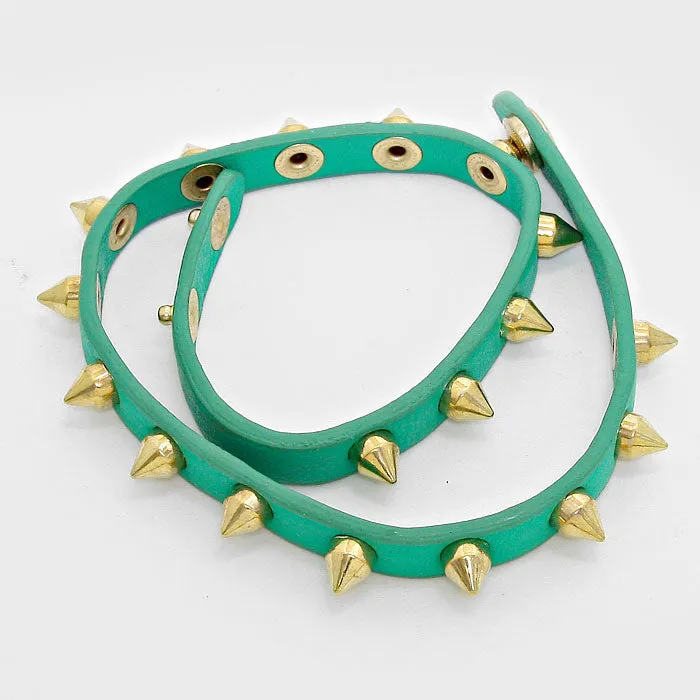 iLLASPARKZ Spike Cone Studded Leather Wrap Bracelet