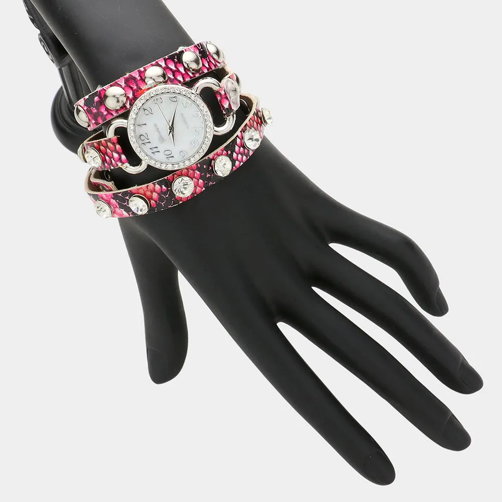 iLLASPARKZ Studded Faux Leather Band Wrap Watch