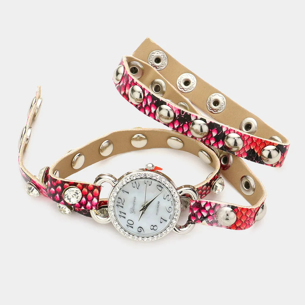 iLLASPARKZ Studded Faux Leather Band Wrap Watch