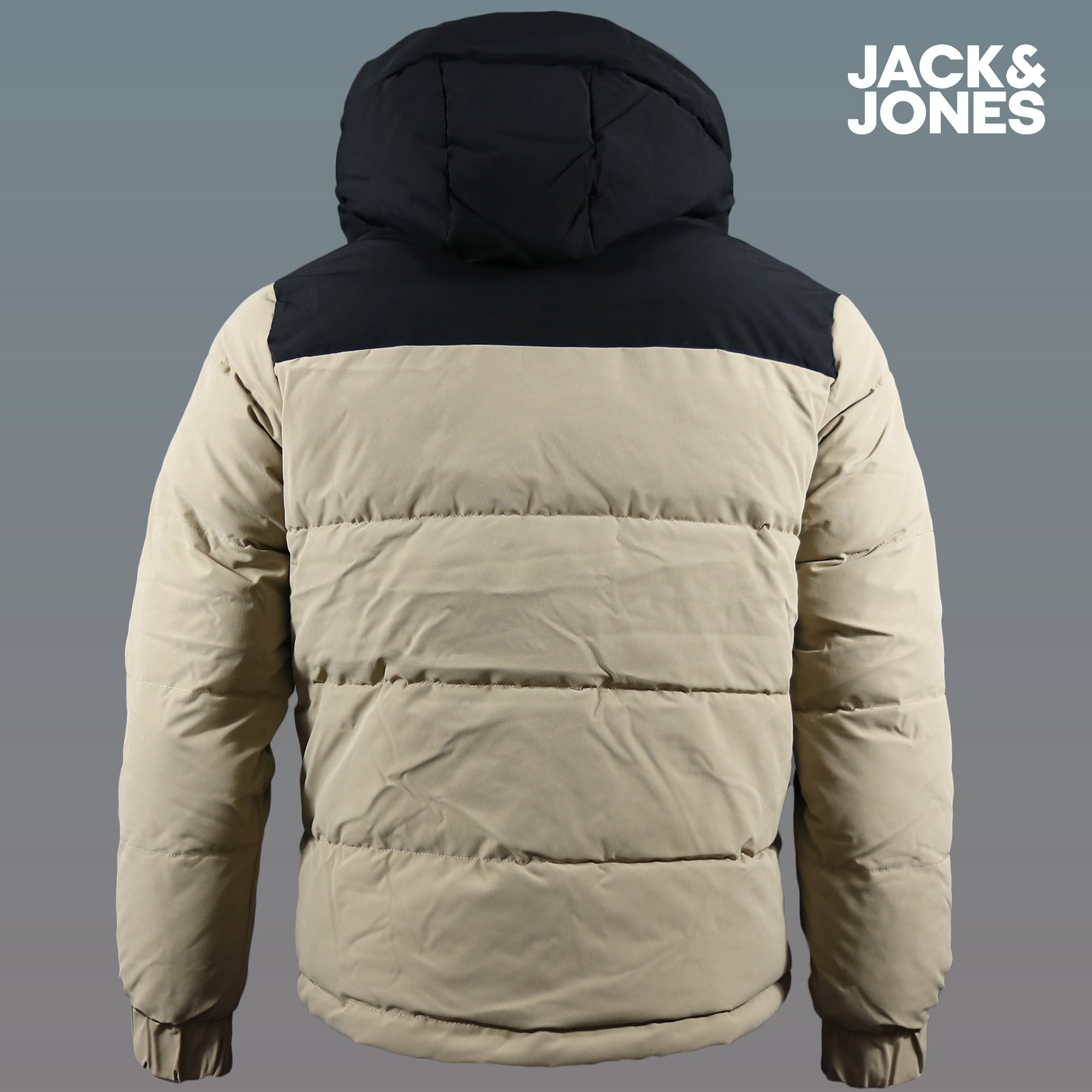 Jack And Jones Dune Puffer Jacket With Hidden Pocket | Black and Tan Puffer Jacket