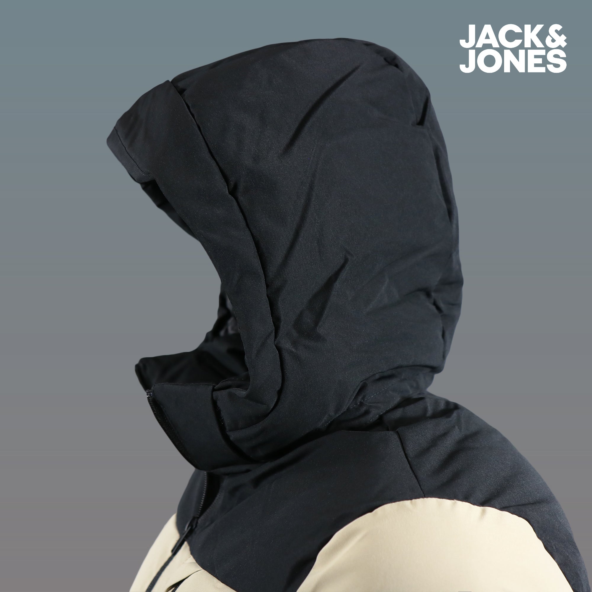 Jack And Jones Dune Puffer Jacket With Hidden Pocket | Black and Tan Puffer Jacket