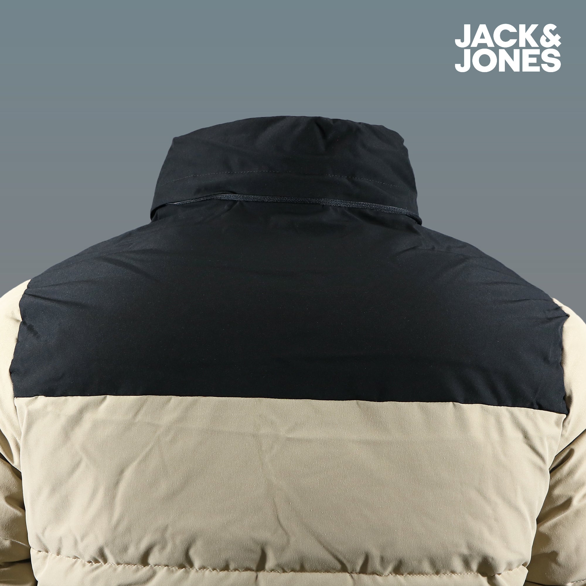 Jack And Jones Dune Puffer Jacket With Hidden Pocket | Black and Tan Puffer Jacket