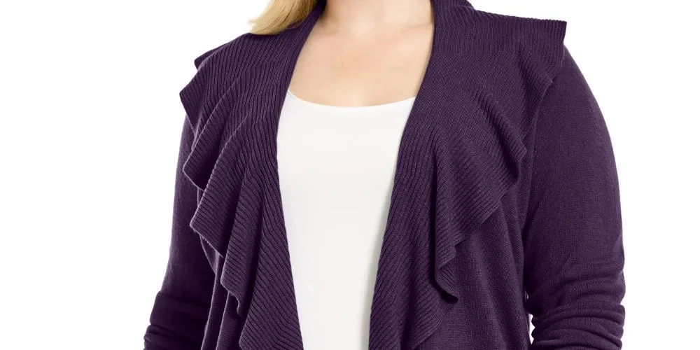 Karen Scott Women's Plus Size Ruffle Neckline Cardigan Sweater Purple Size 2X