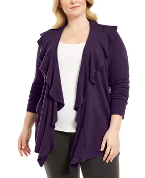 Karen Scott Women's Plus Size Ruffle Neckline Cardigan Sweater Purple Size 2X